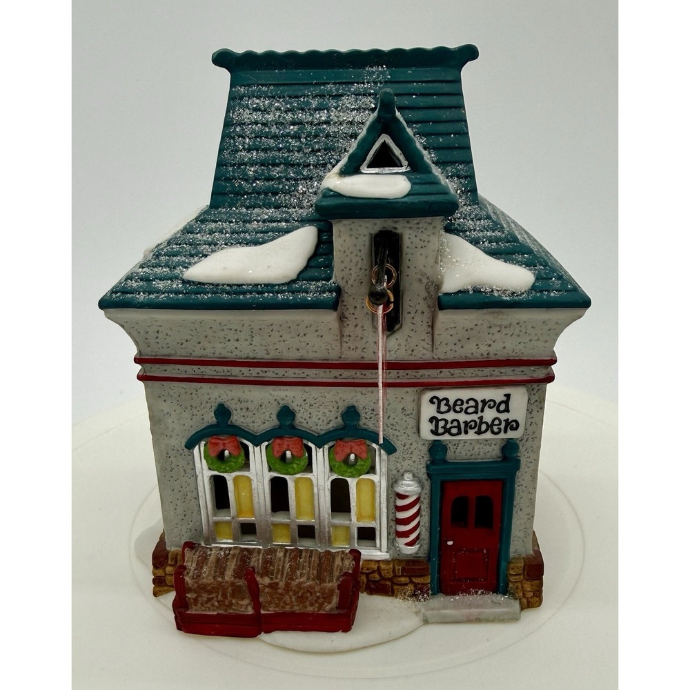 Department 56 North Pole Series Beard Barber Shop 1994 Porcelain Light Up House